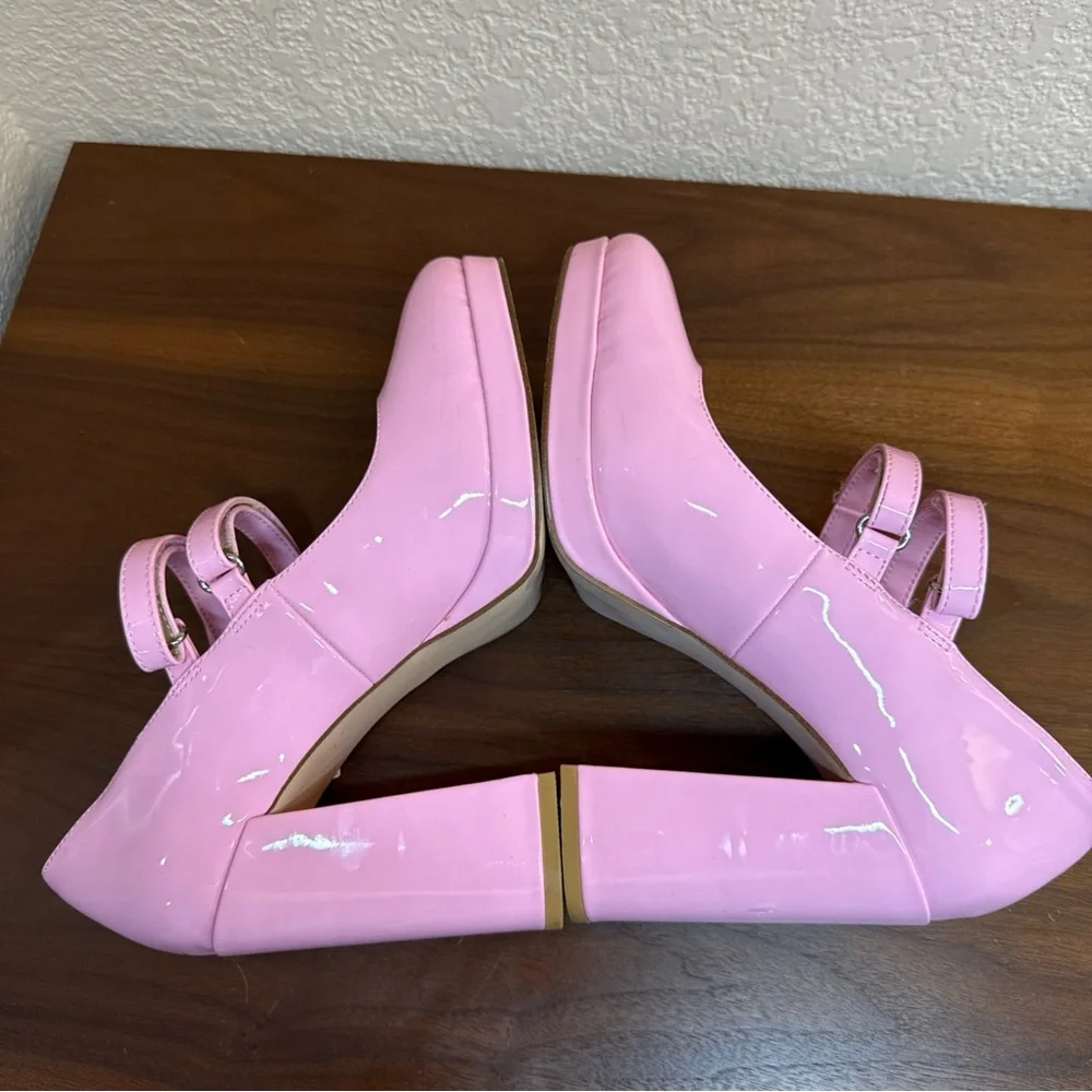STEVE MADDEN Custom Twice Patent Pink Chunky Heel‎ Platform Mary Jane Pumps 9M